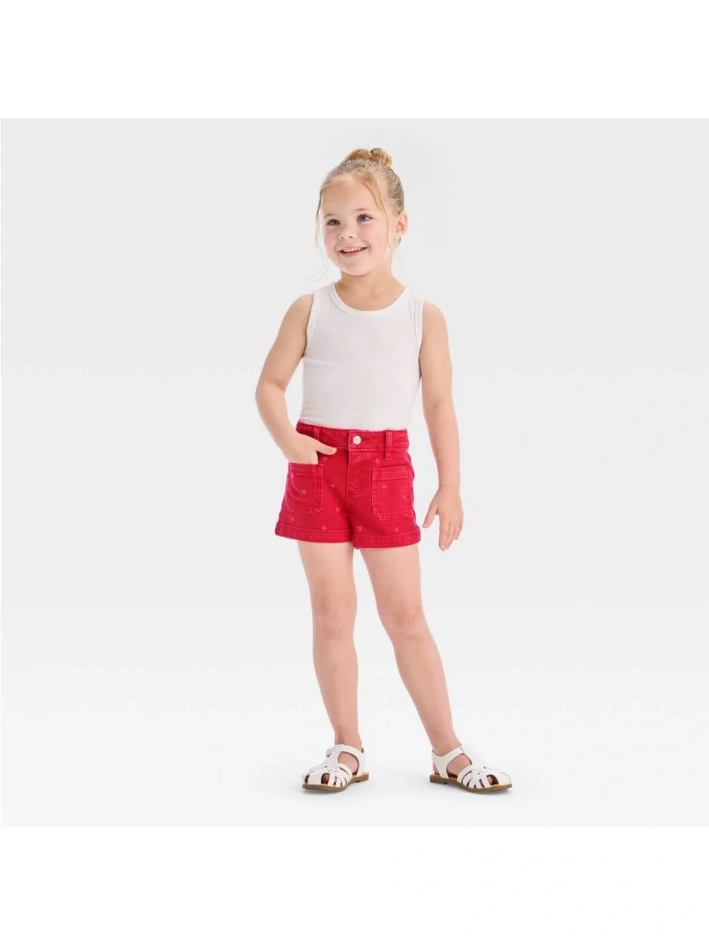 Cat & Jack Red Star-Embroidered Denim Shorts - Picture 3 of 4